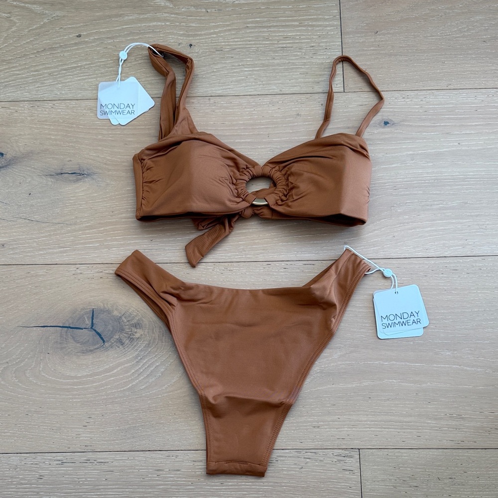 Monday Swimwear Rust Brown Ring-Detail Bikini Set